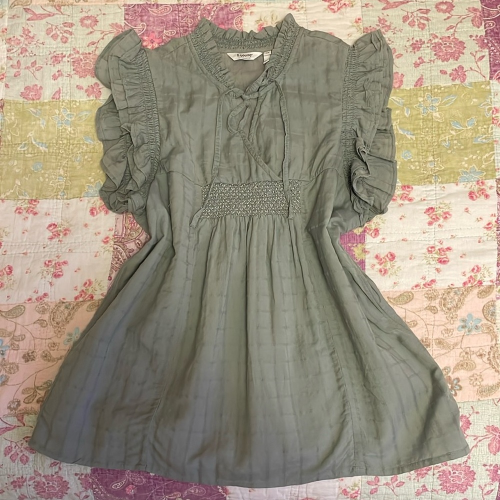Cute Sage Green Babydoll Ruffled Blouse